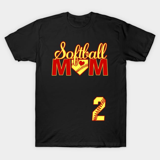 Softball Mom #2 Jersey Favorite Player Biggest Fan Heart T-Shirt by TeeCreations